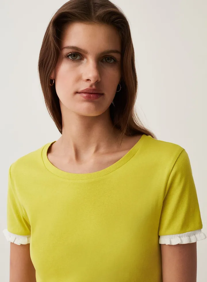 Cotton T-shirt with contrasting frill
