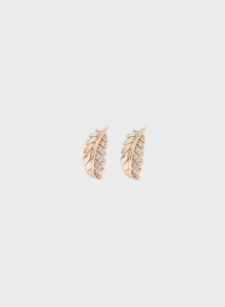 Feather Rose-Gold Plated Stud Earrings