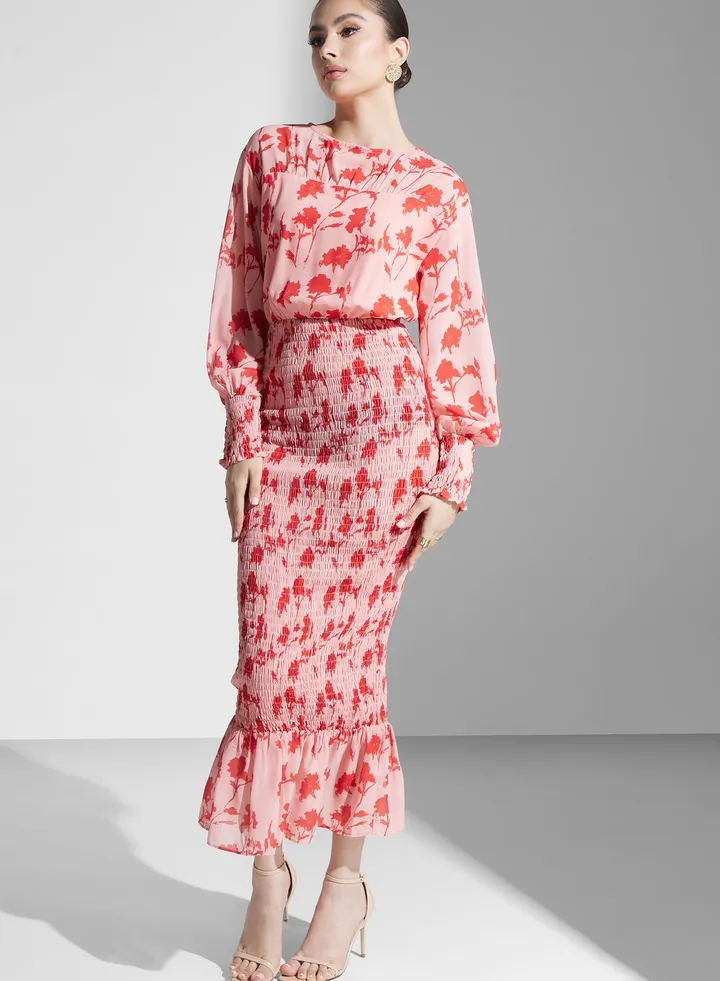 Balloon Sleeve Floral Print Dress