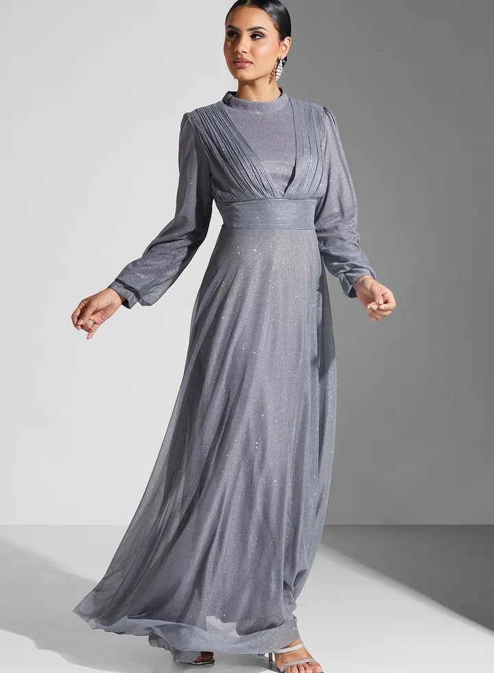 Shimmer Pleated Detail Dress