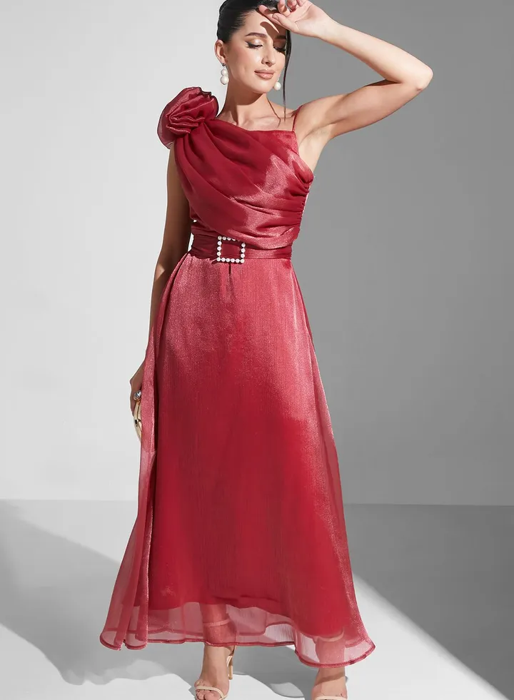 Zena Louay One Shoulder Dress With Corsage Detail