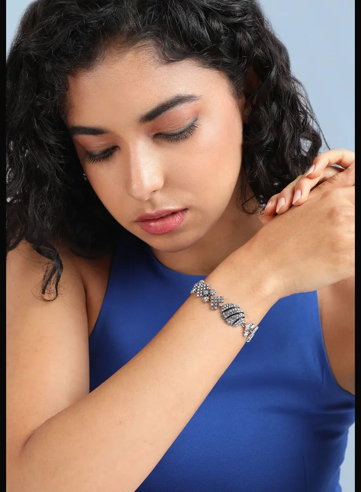 Silver Plated Designer Stone Party Wear Bracelet For Women