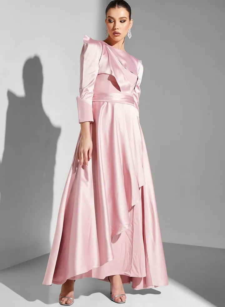 Waterfall Trim Belted Dress