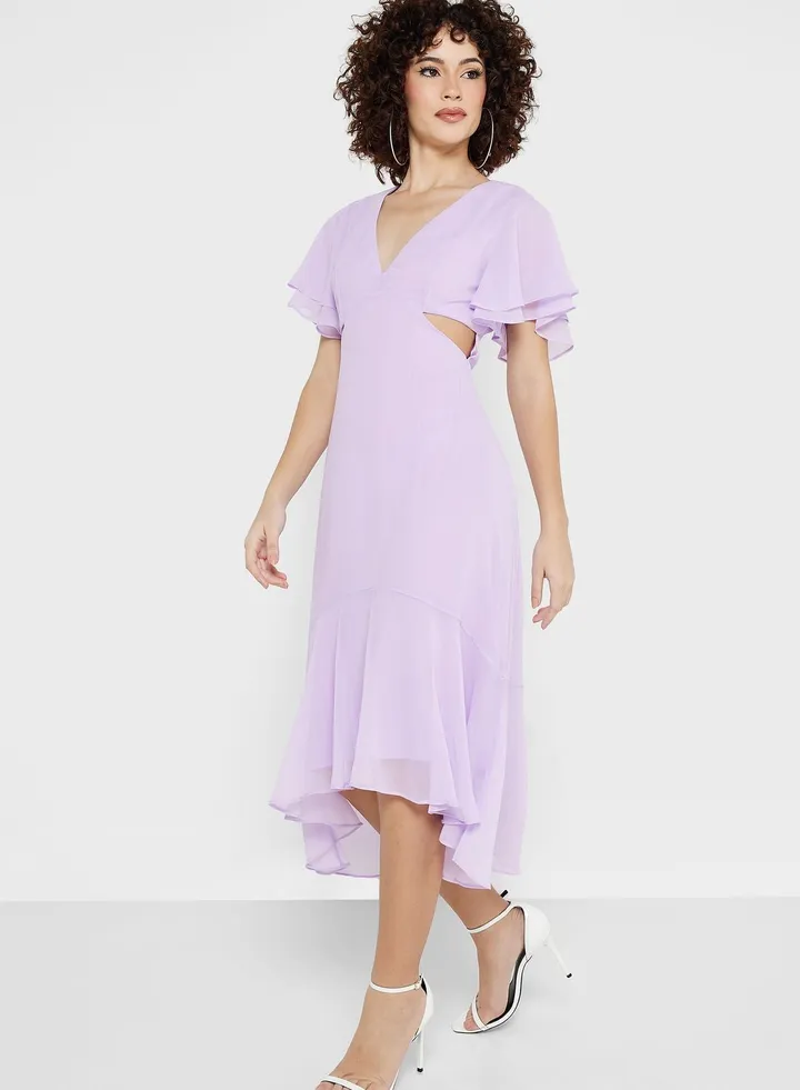 V-Neck Cape Sleeve Dress