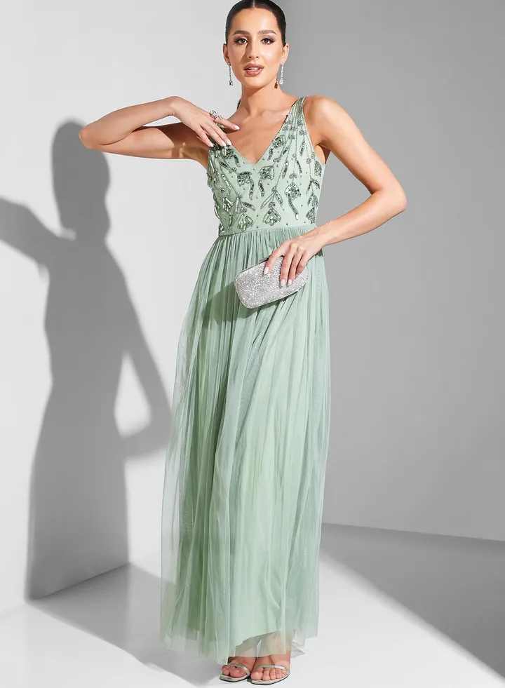 Julia Sleeveless Embellished Bodice Dress