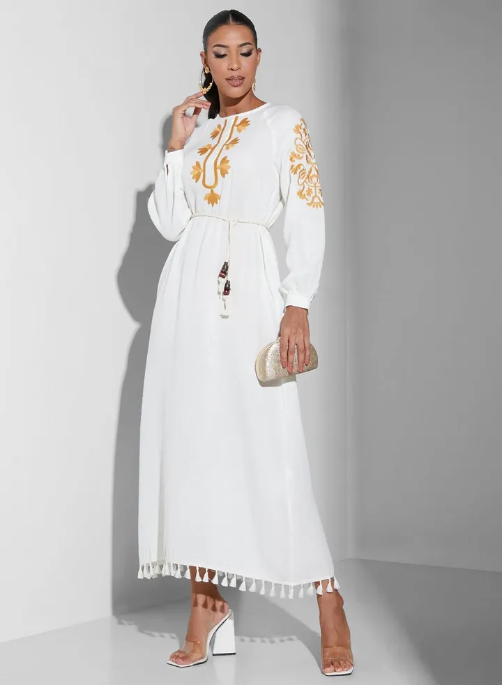 Tassel Hem Embroidered Dress