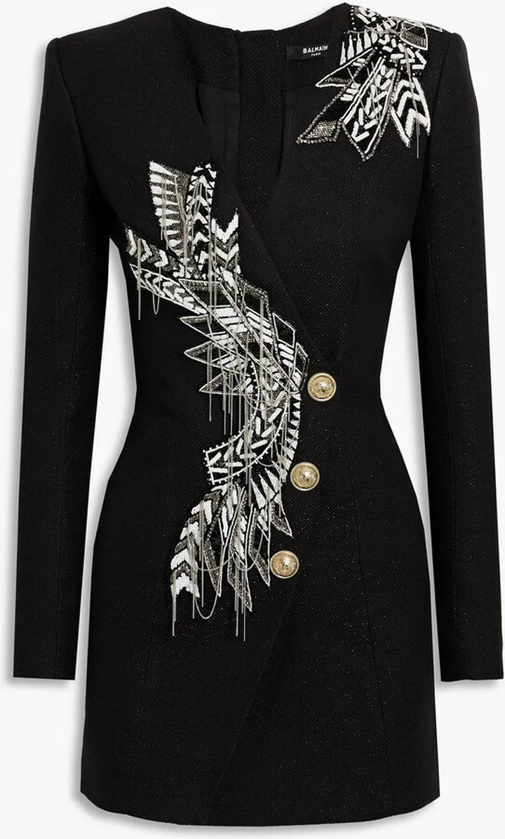 Embellished metallic woven mini dress