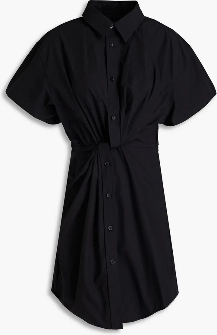 Twist-front cotton-poplin mini shirt dress
