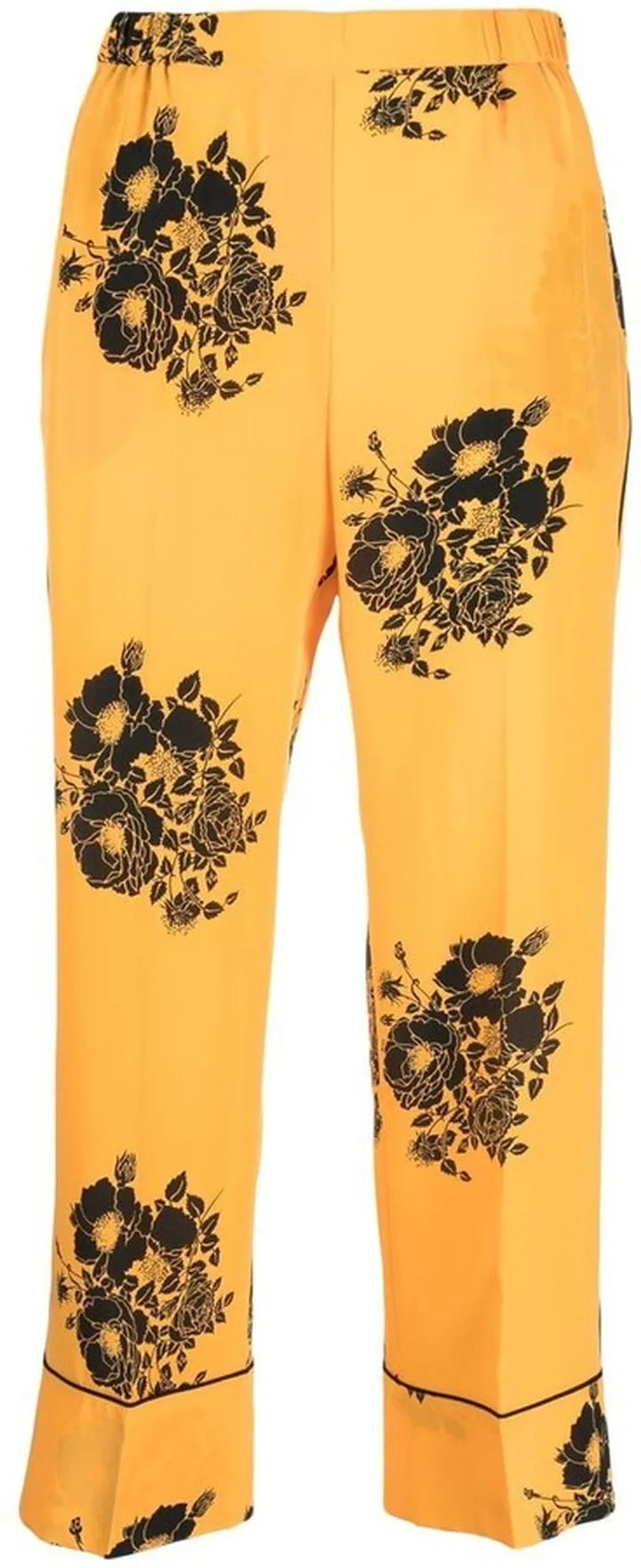Floral-Print Cropped Silk Trousers