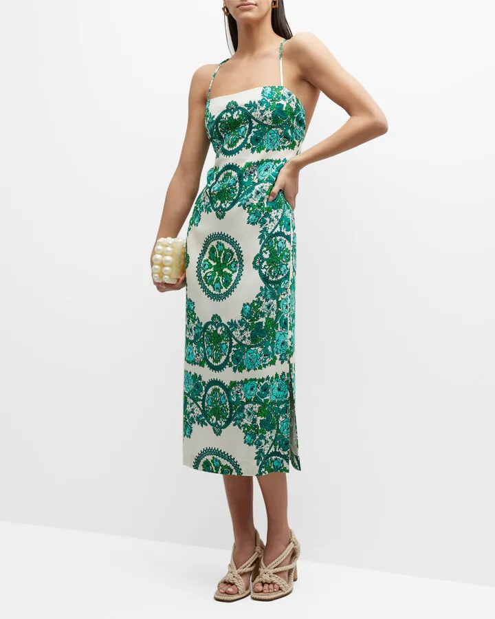 Dria Crisscross-Strap Midi Column Dress