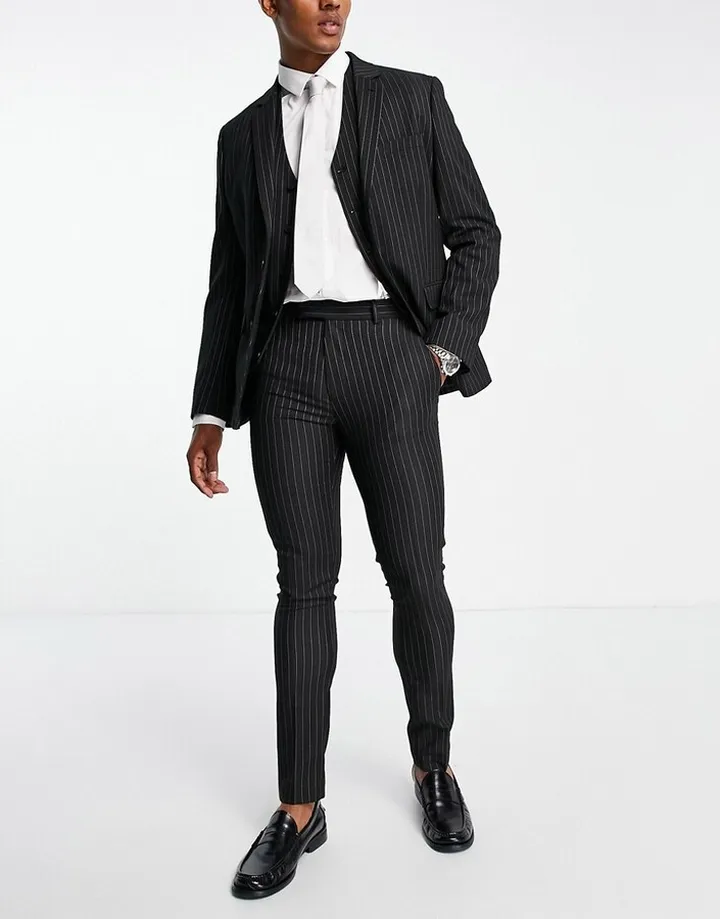 ASOS DESIGN skinny suit pants in black pinstripe