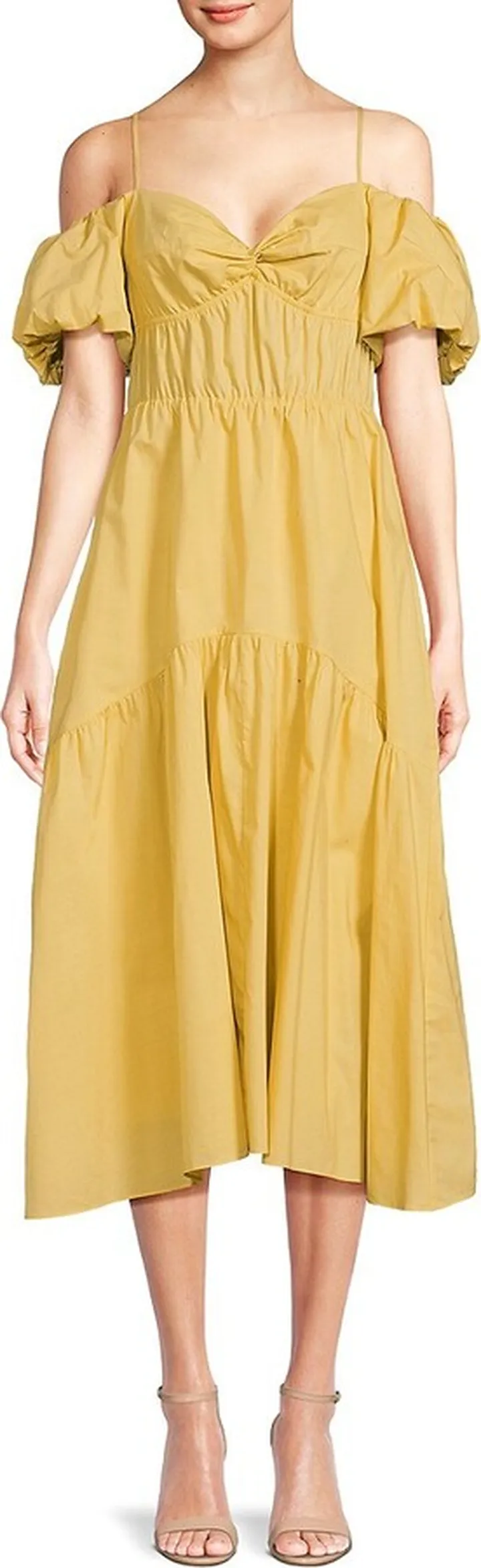 Sweetheart Puff Sleeve Tiered Midi Dress
