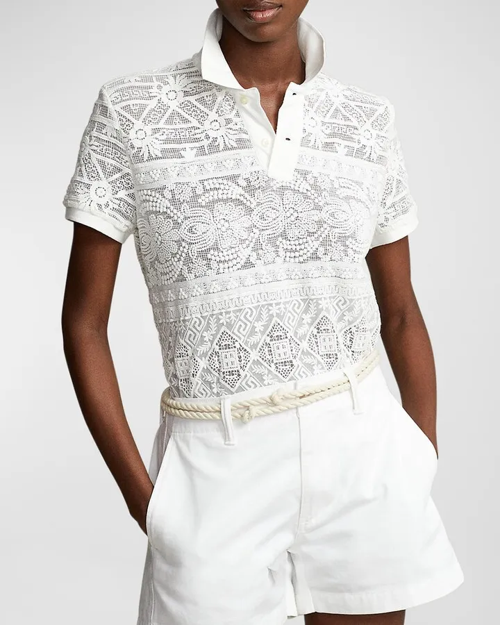 Geometric-Lace Polo Shirt