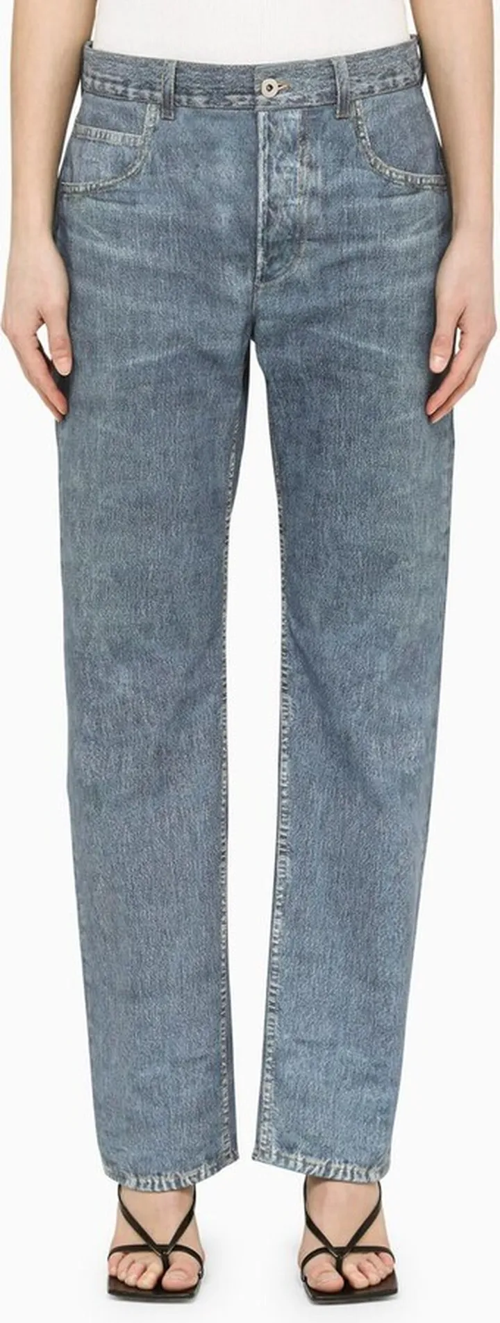 Blue Denim-effect Leather Trousers
