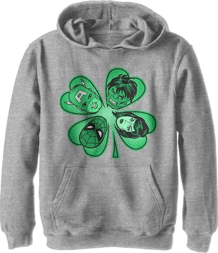 Boy's Marvel St. Patrick's Day Hero Four-Leaf Clover Pull Over Hoodie - Athletic Heather - Medium