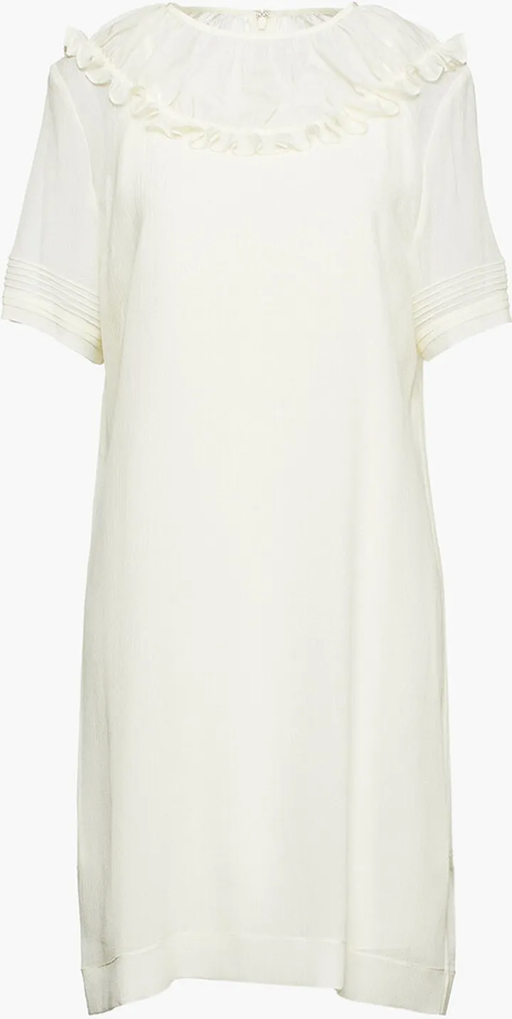 Ruffle-trimmed gathered crepon dress