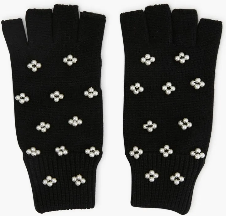 Jet Pearl Cluster Fingerless Knit Gloves