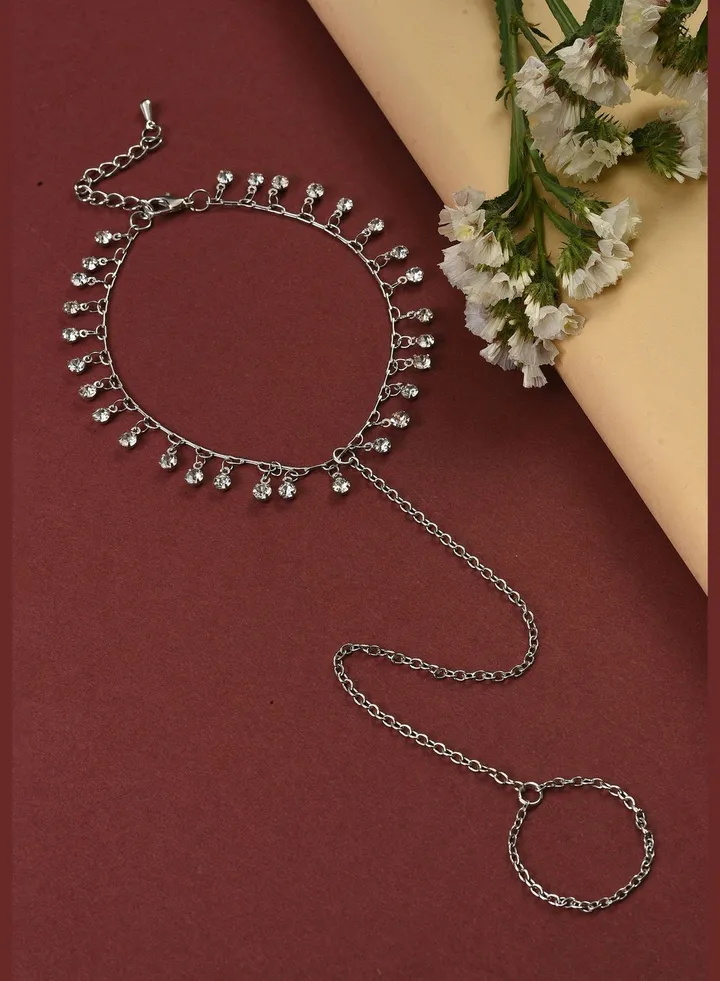 Silver Plated Designer Stone Anklet