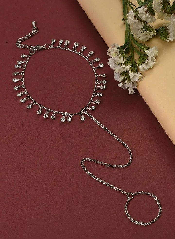 Silver Plated Designer Stone Anklet