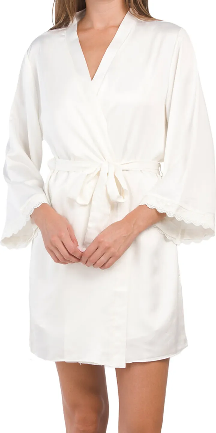 Bridal Victoria Satin Charmeuse Robe With Lace Detail