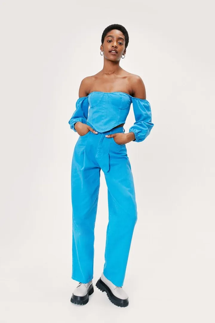 Nasty Gal Womens Pleat Detail High Waisted Wide Leg Jeans