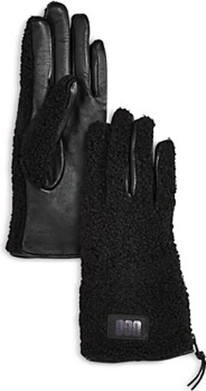 Ugg Leather & Sherpa Zip Gloves