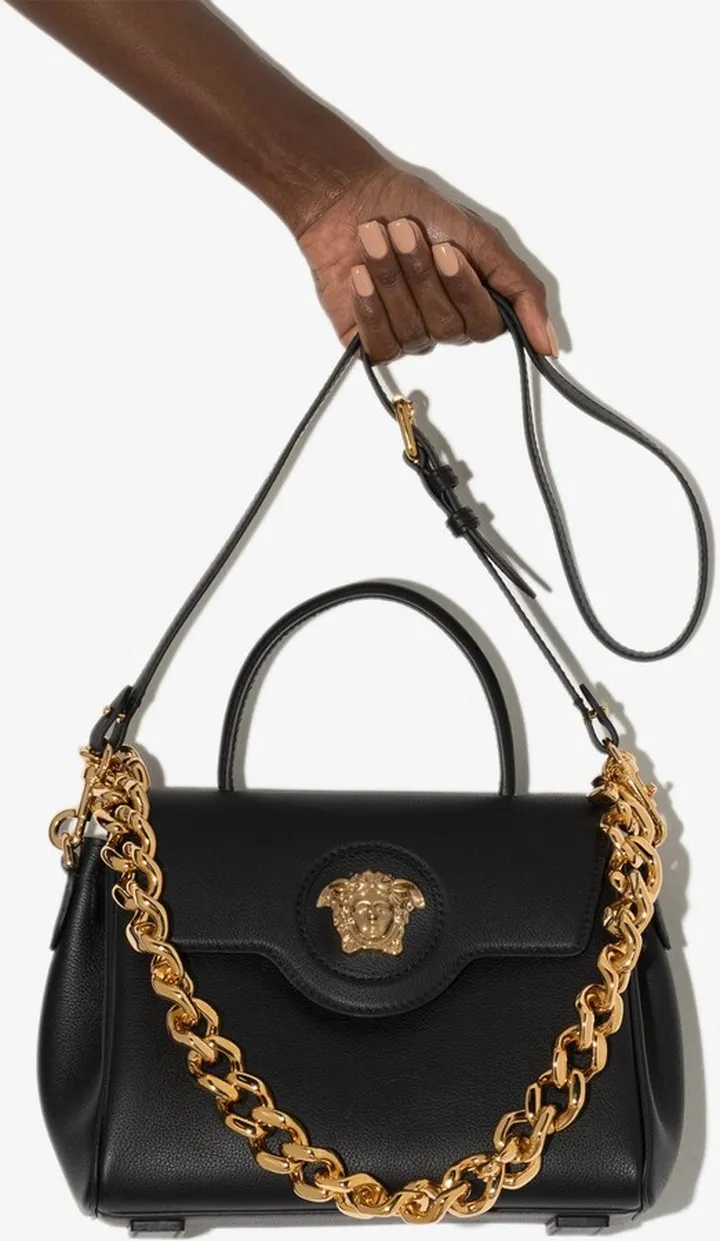 Black La Medusa Leather Top Handle Bag