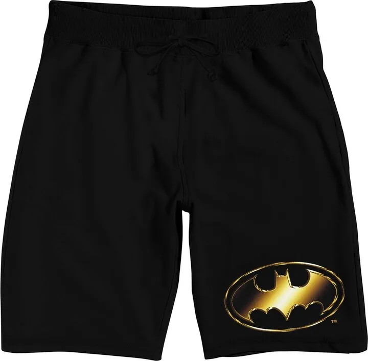Batman Classic Bat Signal Men’s Black Graphic Sleep Shorts-Large