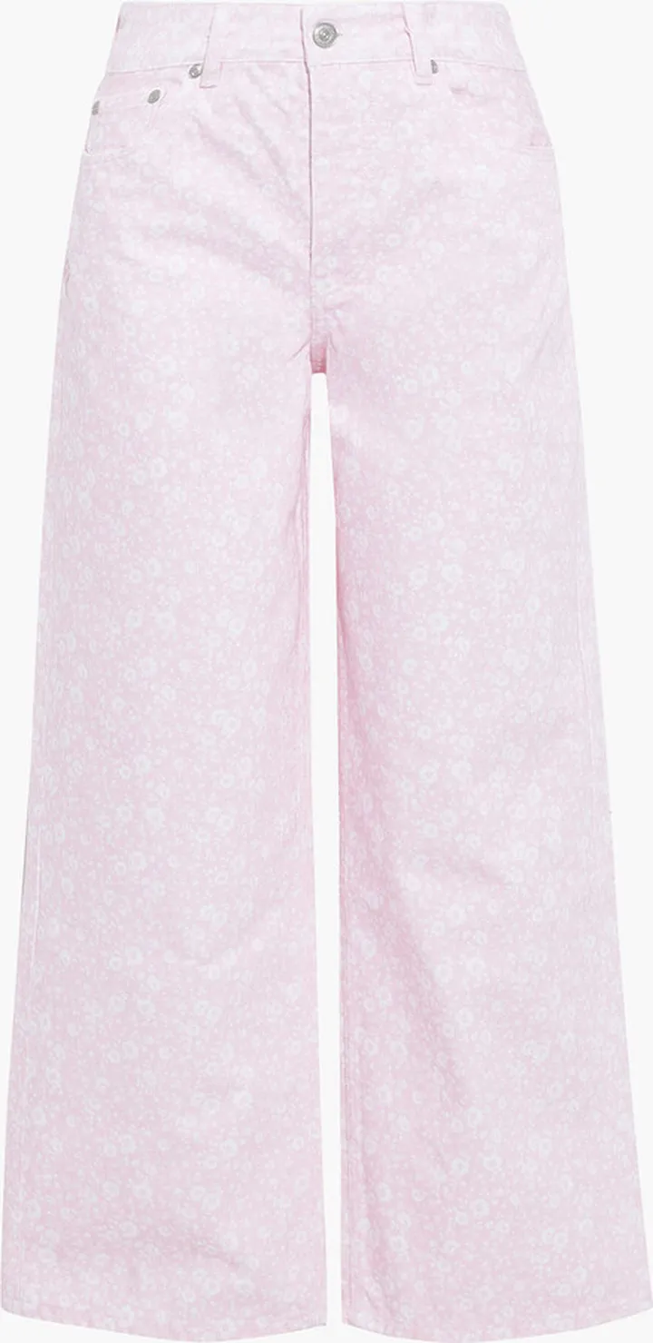 Floral-print high-rise wide-leg jeans