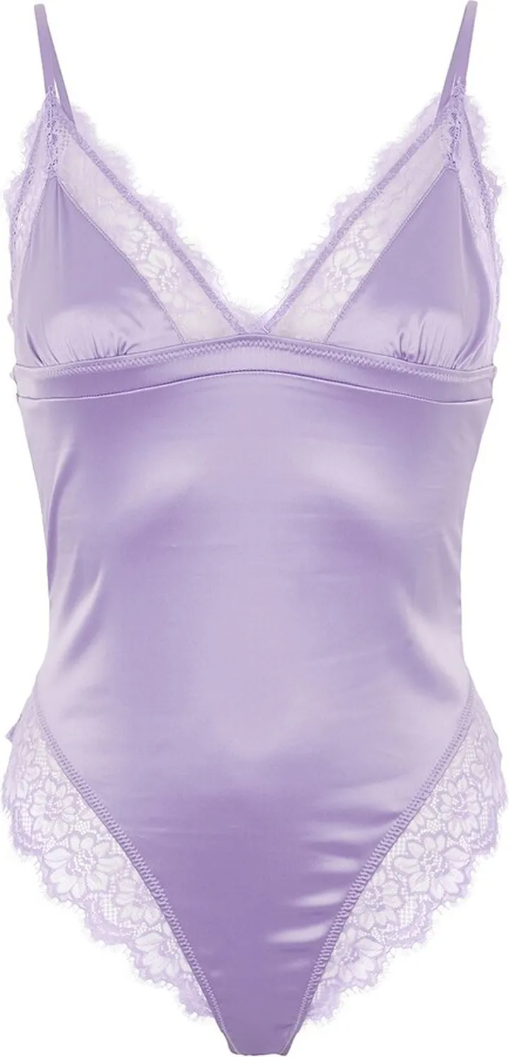 Satin Lace-trim Bodysuit Lingerie Bodysuit Lilac