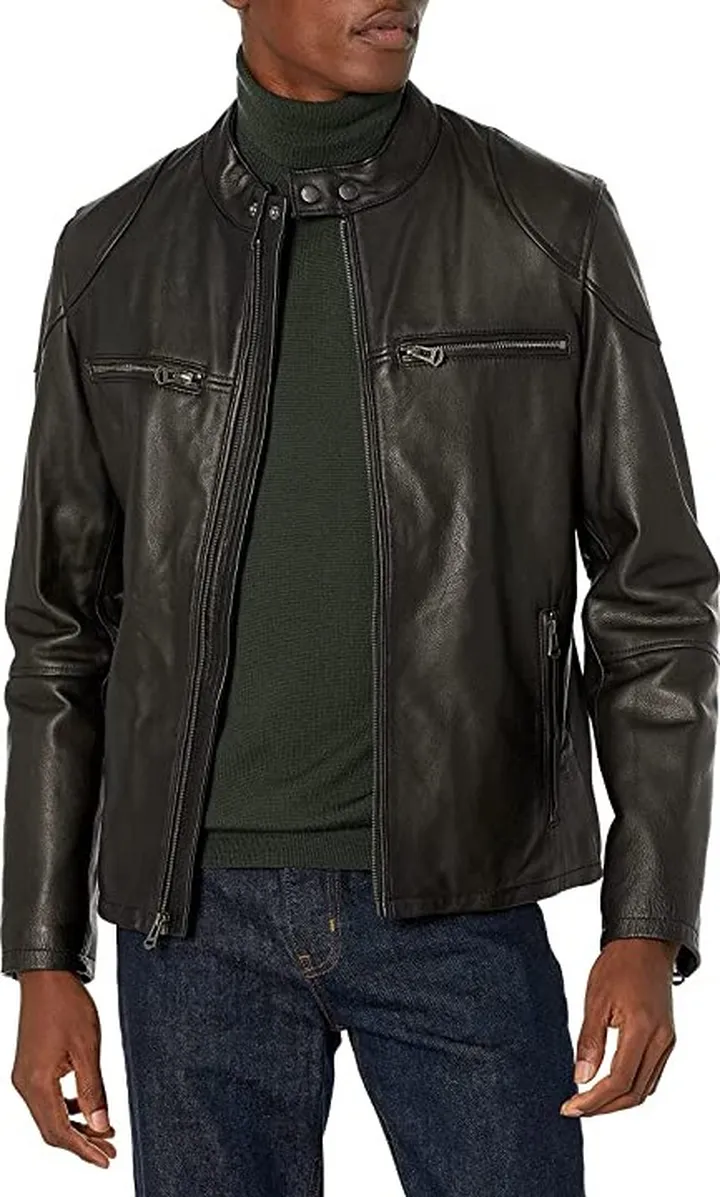 Cole Haan Men's Leather Moto Jacket (Black) Men's Jacket