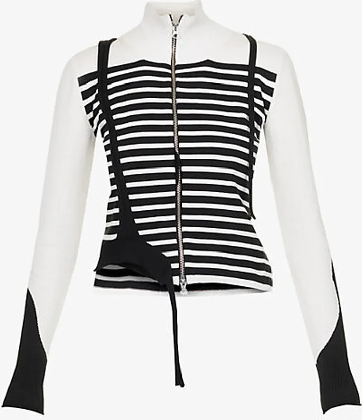 Womens White Striped Turtleneck Stretch-organic Cotton Jumper
