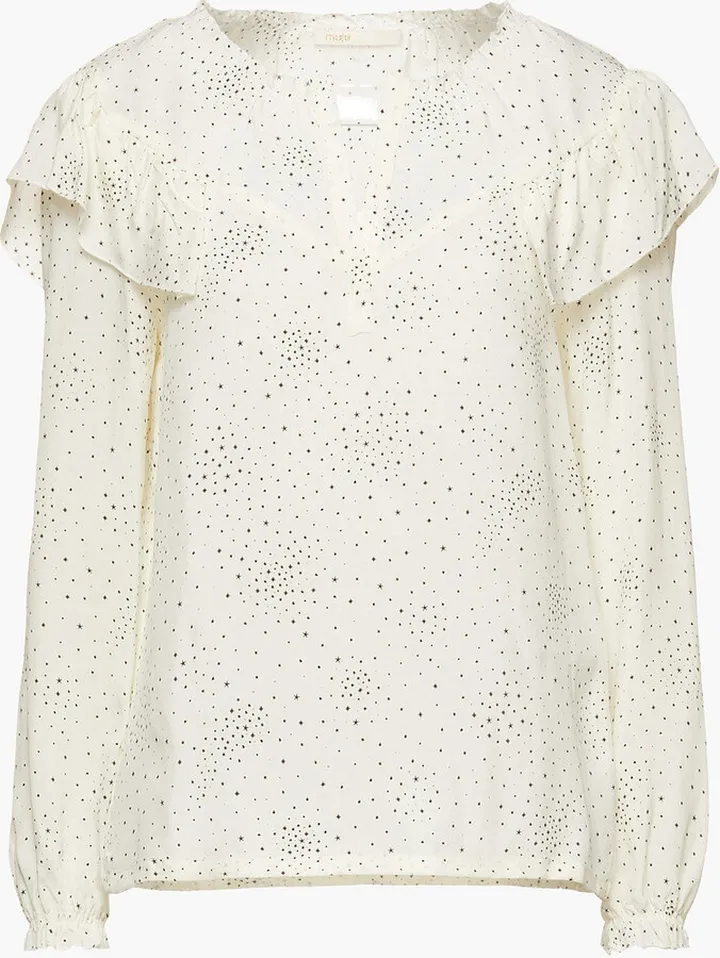 Lacky ruffled printed washed-cupro blouse