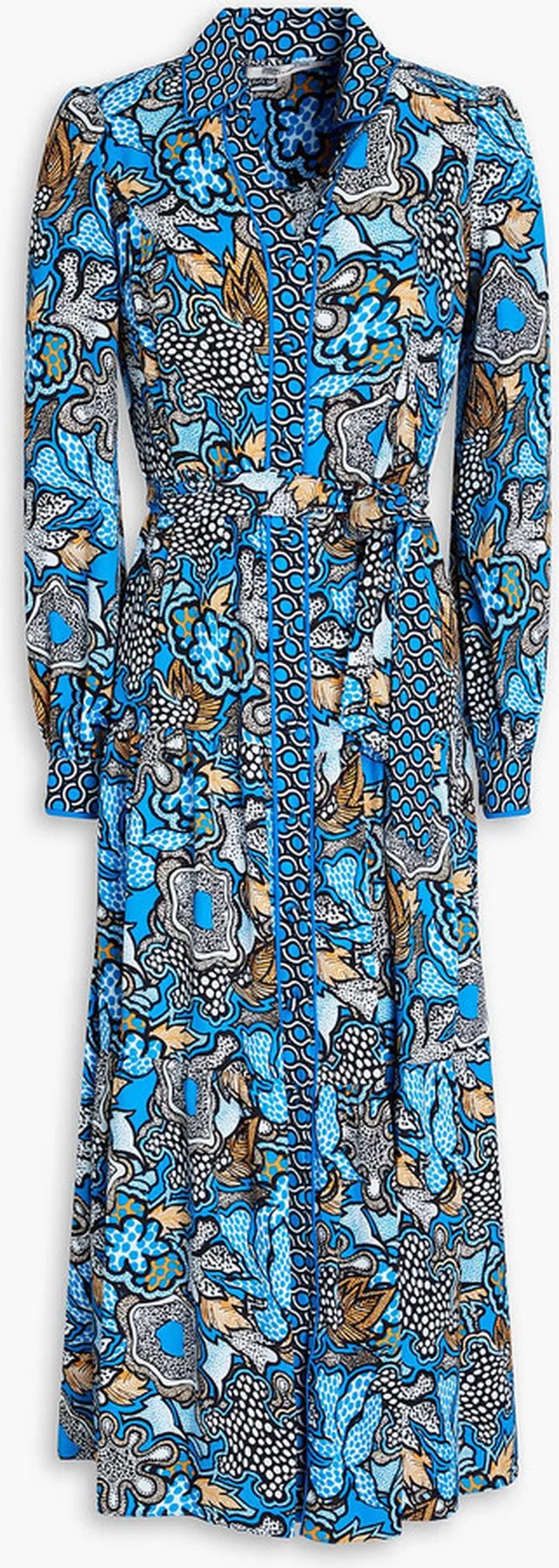 Alea belted printed crepe midi shirt dress
