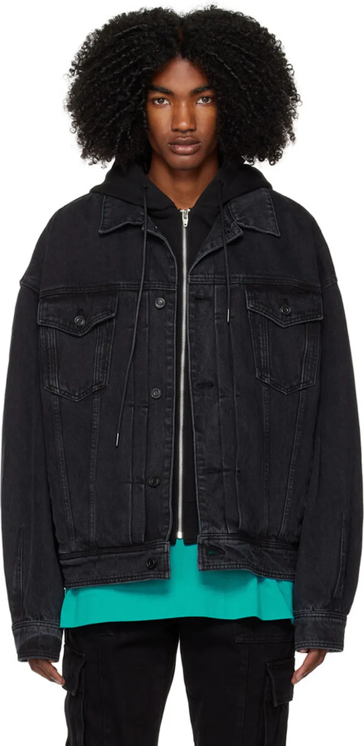 Juun.J Black Faded Denim Jacket