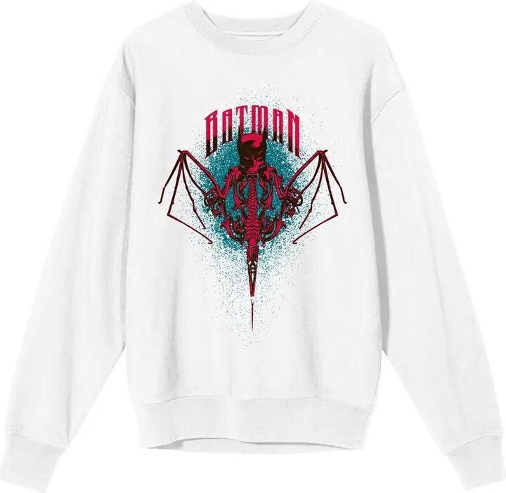 Batman Bat Mask And Bat Wings Men’s White Graphic Sweatshirt-XL