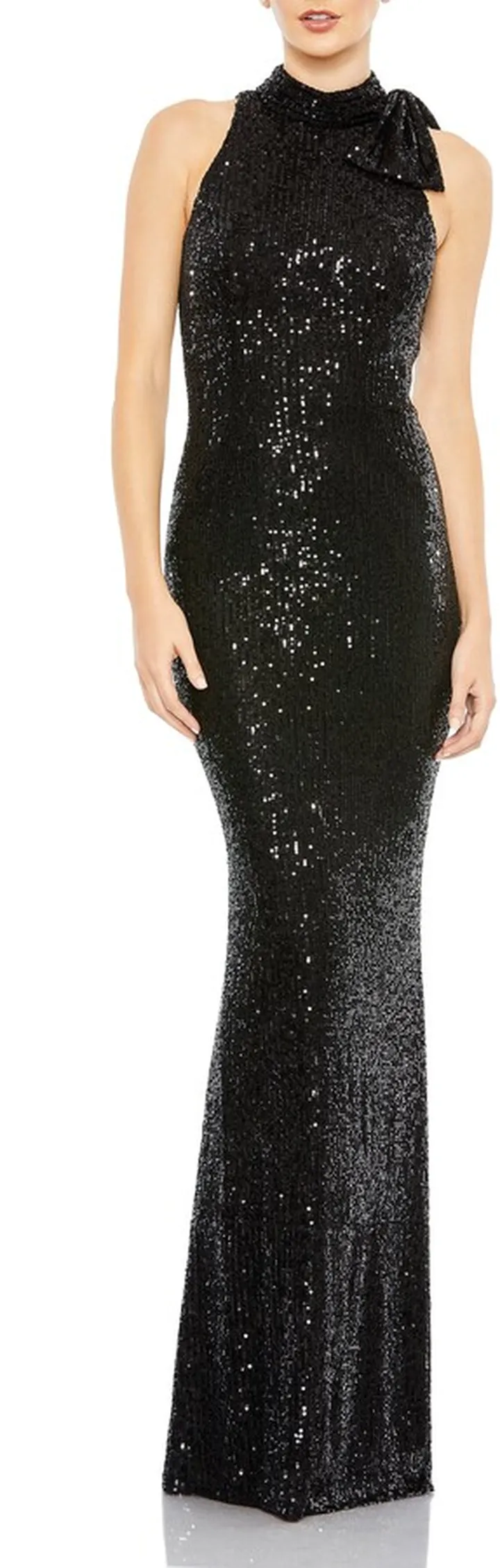 Mock Neck Sequin Sheath Gown
