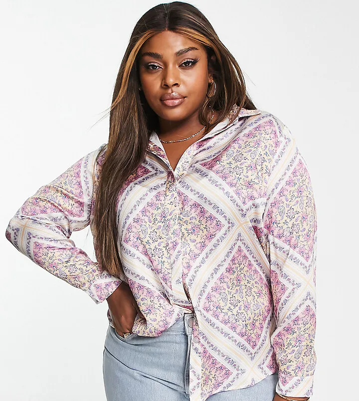 Simply Be paisley print satin shirt in pink