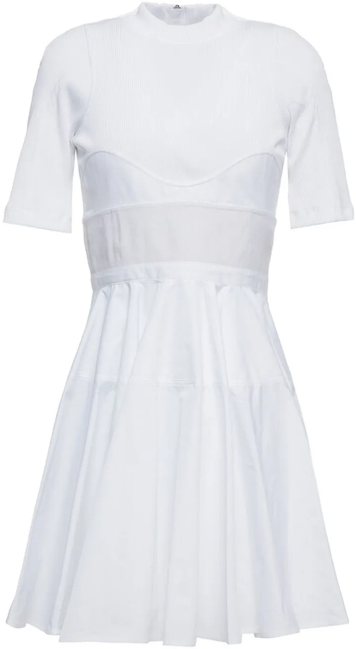 Mesh-paneled cotton-poplin mini dress