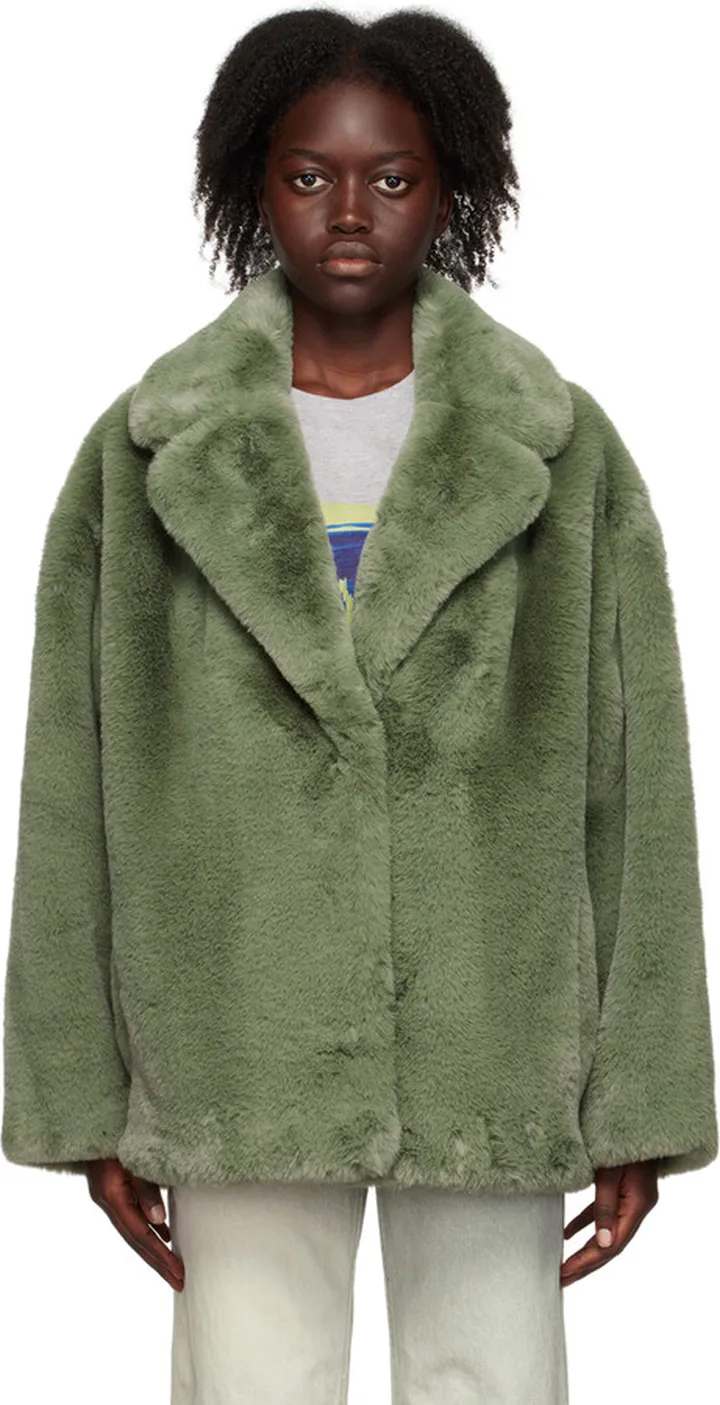 Stand Studio Green Savannah Faux-Fur Jacket