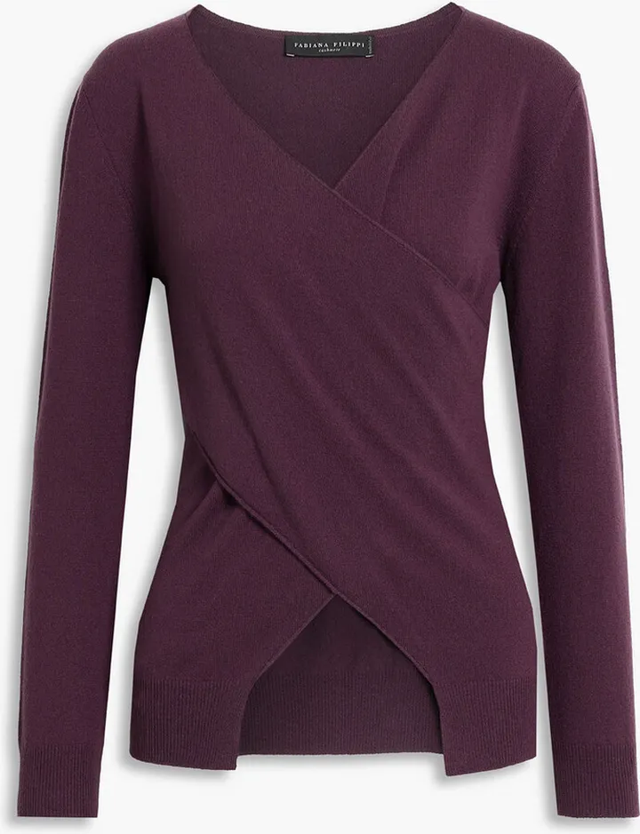 Wrap-effect draped cashmere sweater