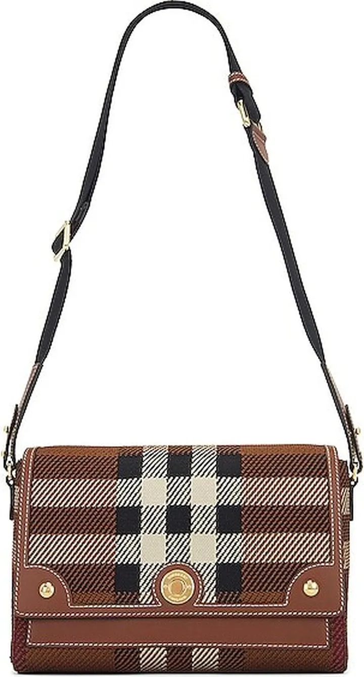 Burberry Medium Note Knit Check Bag in Brown