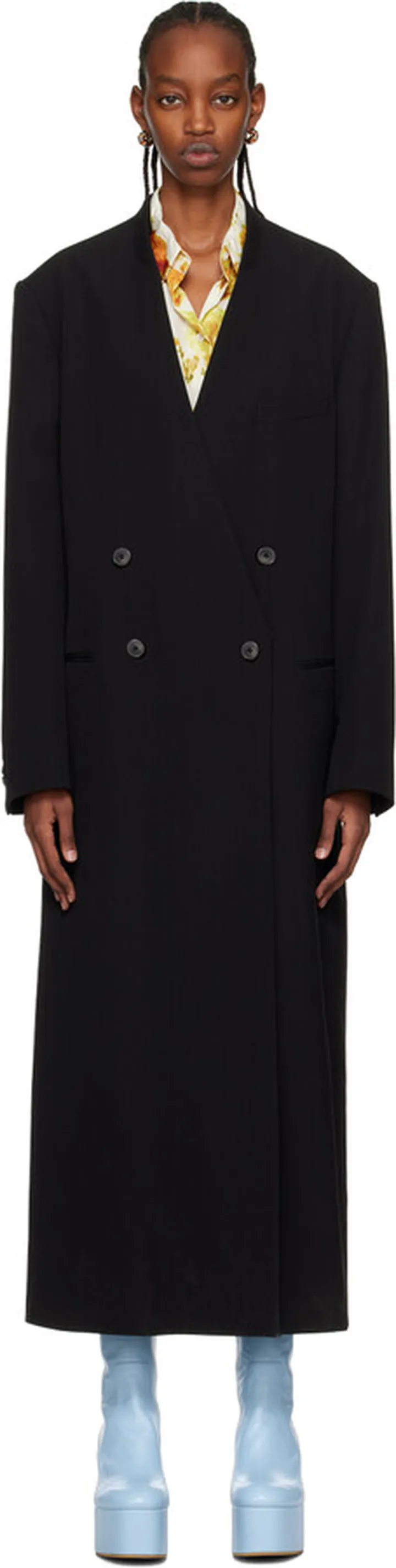 Dries Van Noten Black Collarless Coat