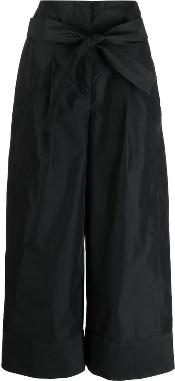 Pleat-Detail Belted Cropped Trousers