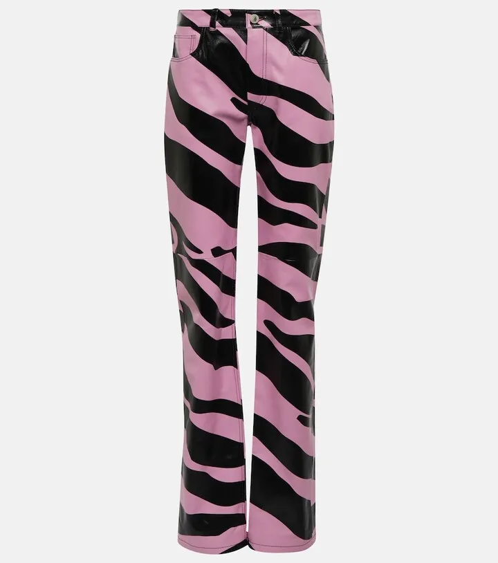 Zebra-print leather pants