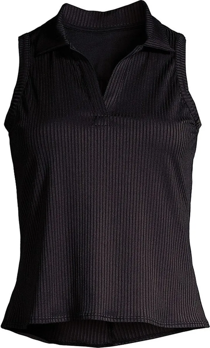 Rib-Knit Sleeveless Polo Top