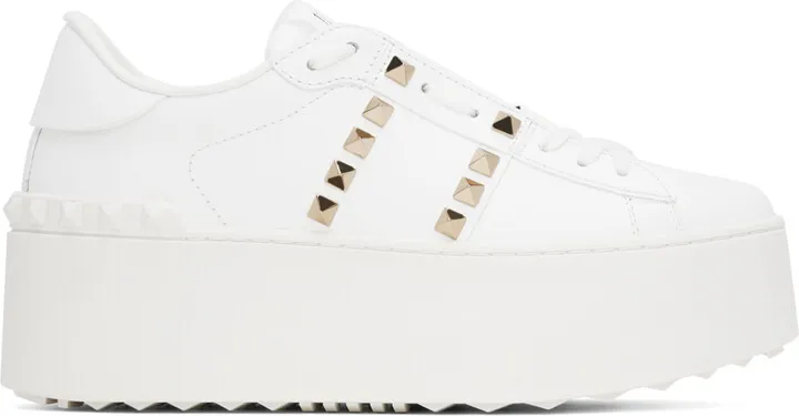 Valentino Garavani White Rockstud Untitled Flatform Sneakers