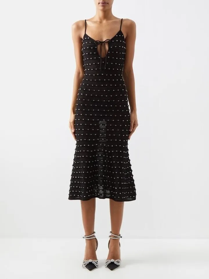 Beaded Cotton-blend Crochet Midi Dress