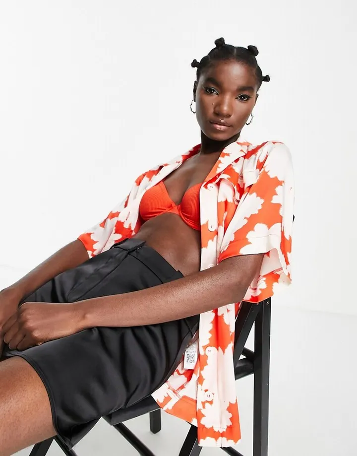 Topshop ultimate floral resort shirt in red