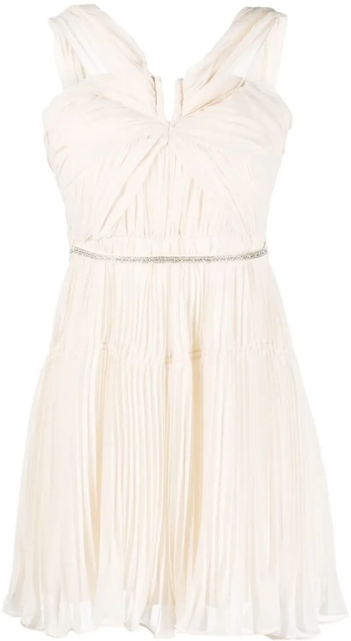 Crystal-Embellished Pleated Mini Dress